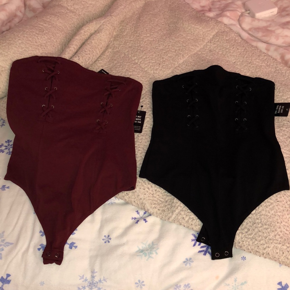 BLACK OR MAROON TUBE TOP EXPRESS THONG BODYSUIT